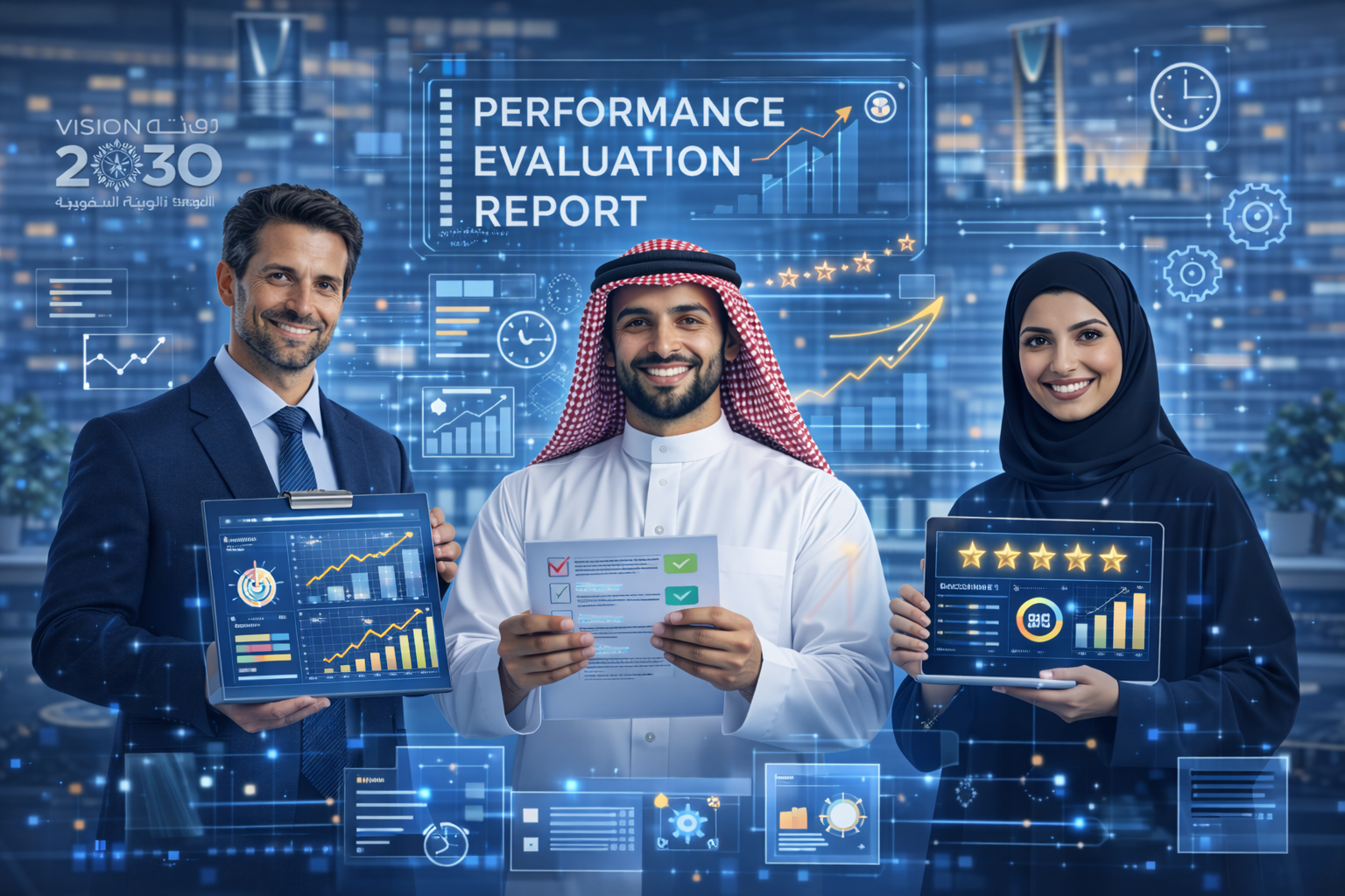 تقارير تقييم الأداء من خلال تحليل نتائج العمل ومؤشرات الأداء باستخدام أدوات رقمية لدعم اتخاذ القرار وتحسين الكفاءة المؤسسية