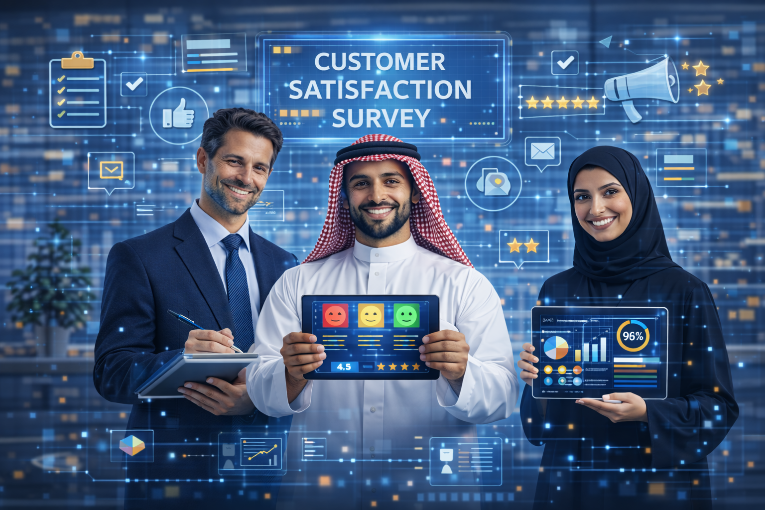 استبيان رضا العملاء من خلال جمع وتحليل آراء المستفيدين باستخدام أدوات رقمية لقياس تجربة العملاء وتحسين جودة الخدمات