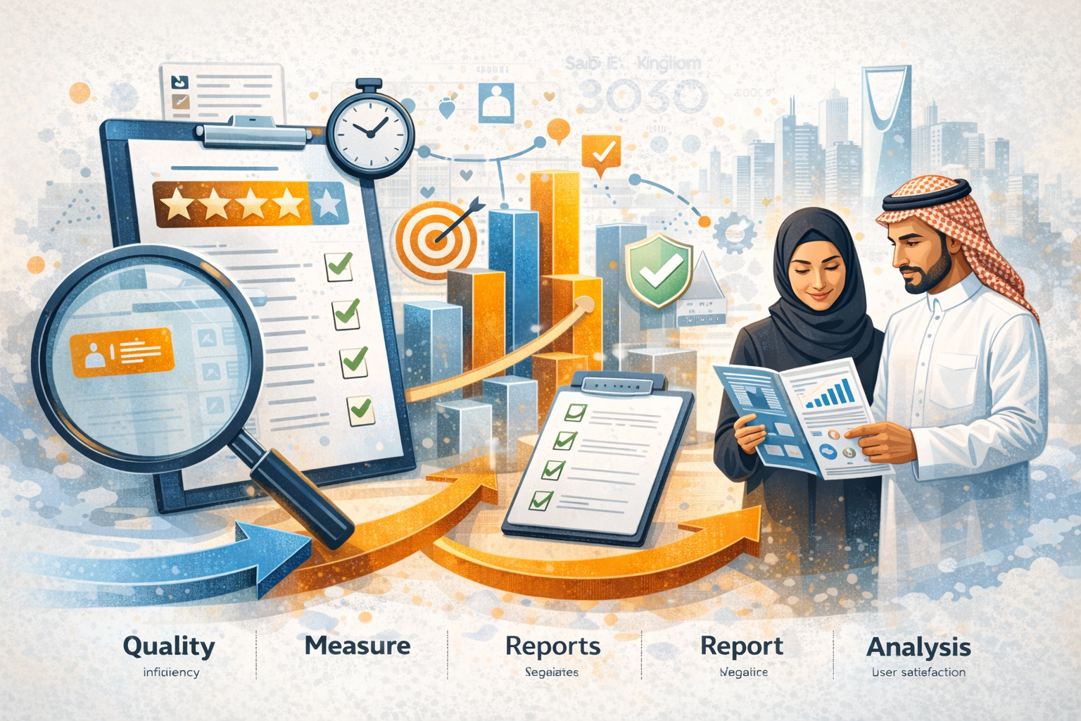 تقييم جودة الخدمات من خلال قياس الأداء وتحليل المؤشرات وإعداد تقارير دقيقة تدعم الحوكمة وتحسين مستوى الخدمة