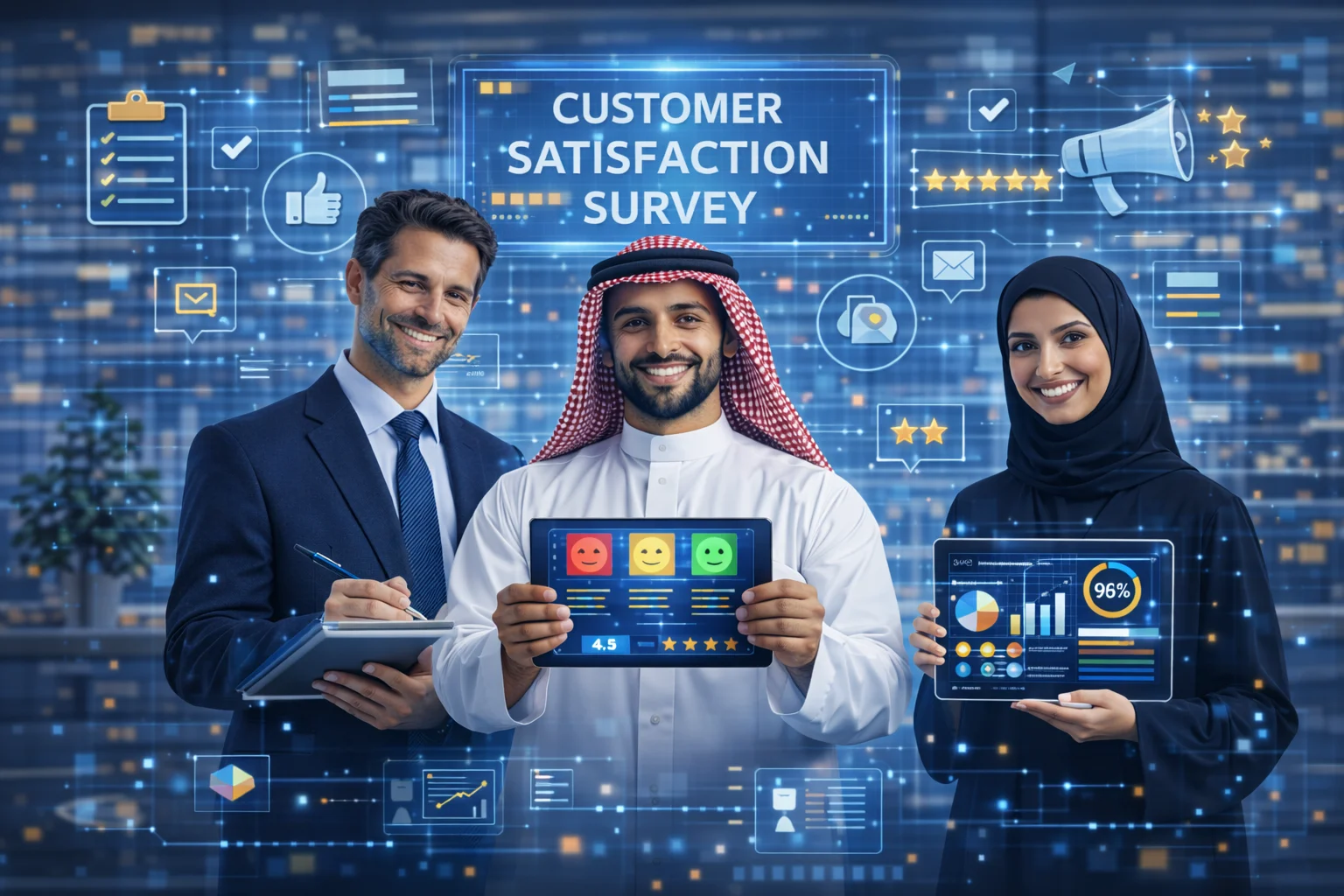 استبيان رضا العملاء من خلال جمع وتحليل آراء المستفيدين باستخدام أدوات رقمية لقياس تجربة العملاء وتحسين جودة الخدمات