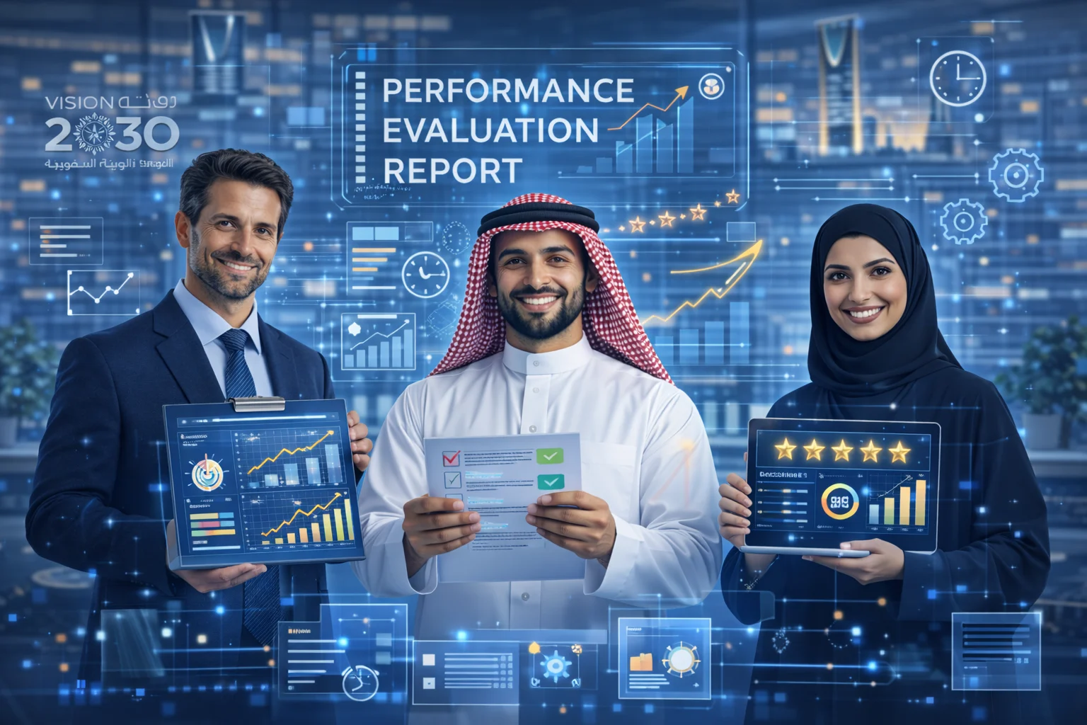 تقارير تقييم الأداء من خلال تحليل نتائج العمل ومؤشرات الأداء باستخدام أدوات رقمية لدعم اتخاذ القرار وتحسين الكفاءة المؤسسية