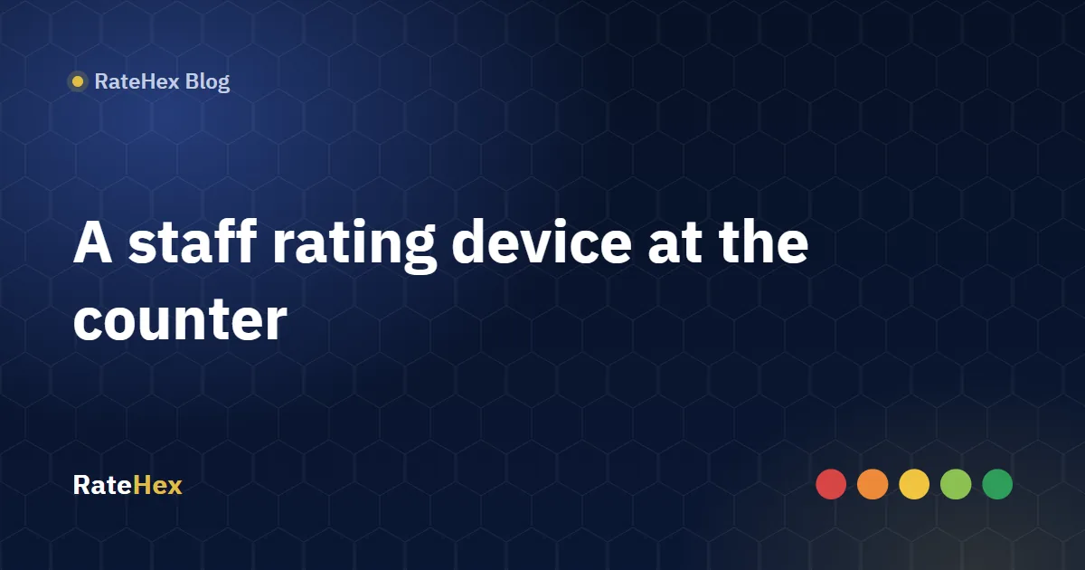 A five-button staff rating device on a customer service counter in a Riyadh branch